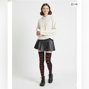 🎃 Black Over-the-Knee‎ Halloween Socks | Red Bone Lace-Up Thigh Highs